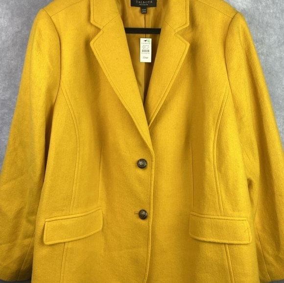 Talbots Classic Shetland Blazer Yellow Mustard Wool Office Women's Size 22WP - Picture 5 of 12